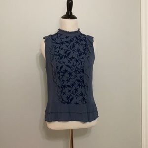 Blue Embroidered Tank Top size Large